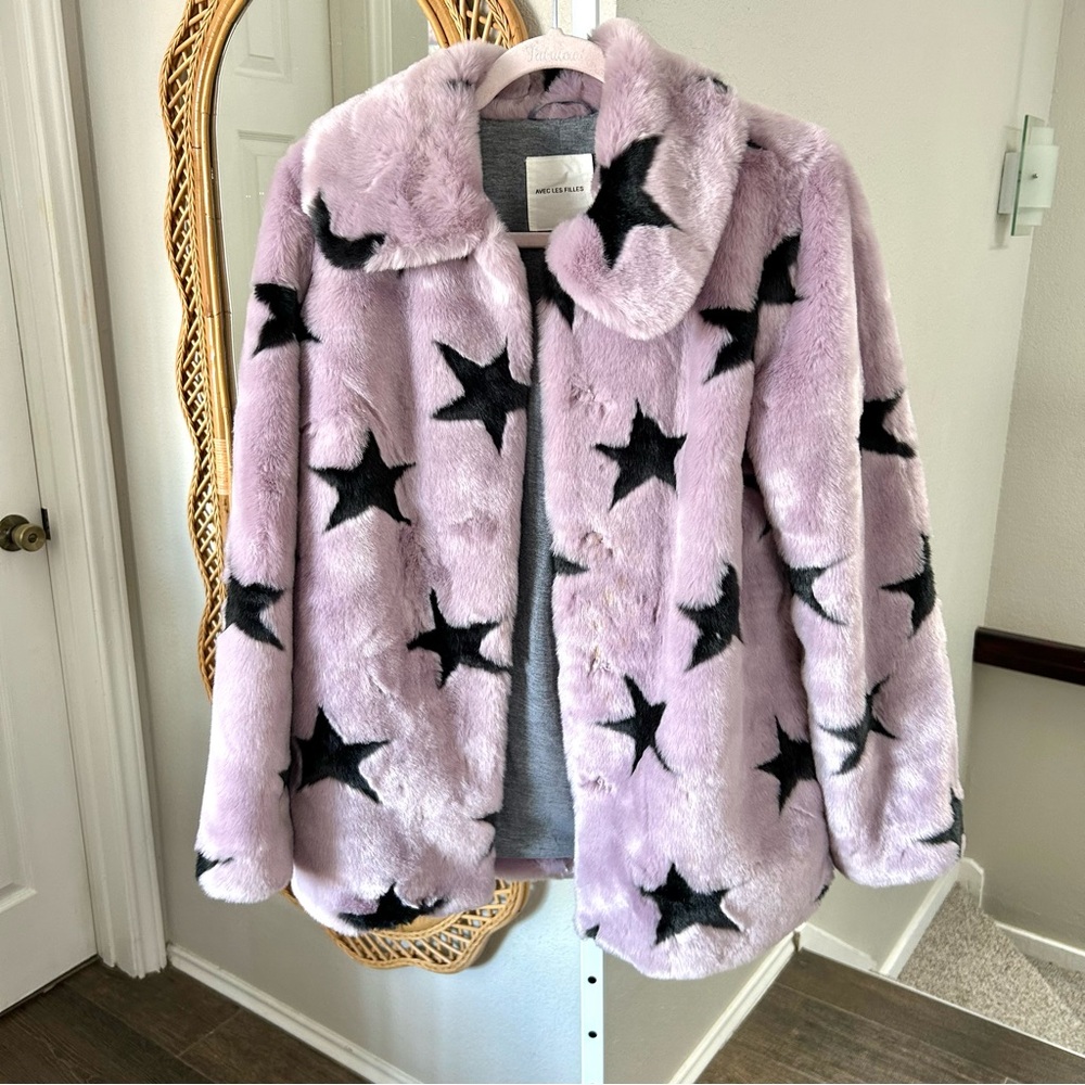 Avec Les Filles / Star Faux Fur Coat Purple - Picture 6 of 11